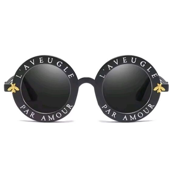 Black and Gold Round Sunglasses with Vintage Design - Picture 1 of 11